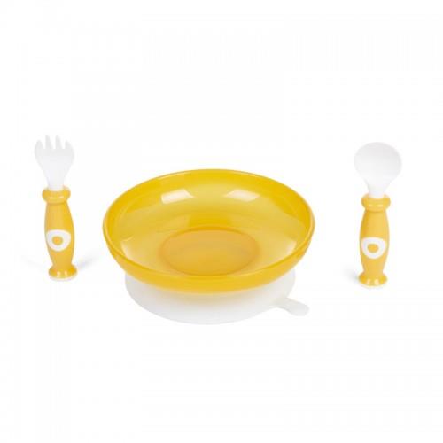 childhome Plastieke bord & bestek met zuignap geel