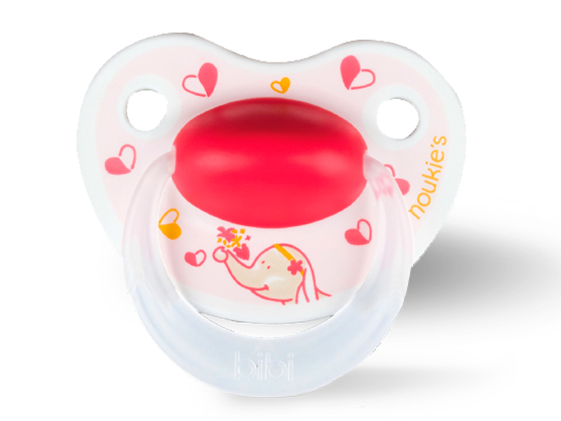 BiBi Noukies Roze olifant met hartjes " 0-16m+ dental