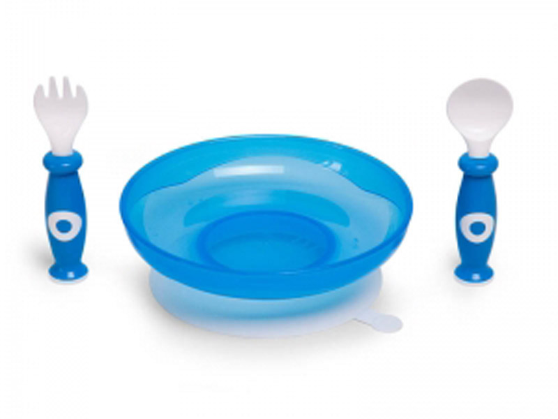 childhome Plastieke bord & bestek met zuignap blauw