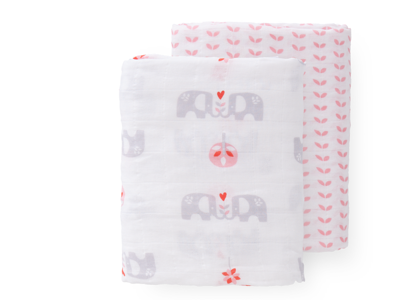 Fresk swaddle set 2stuks 70x60cm elefant pink