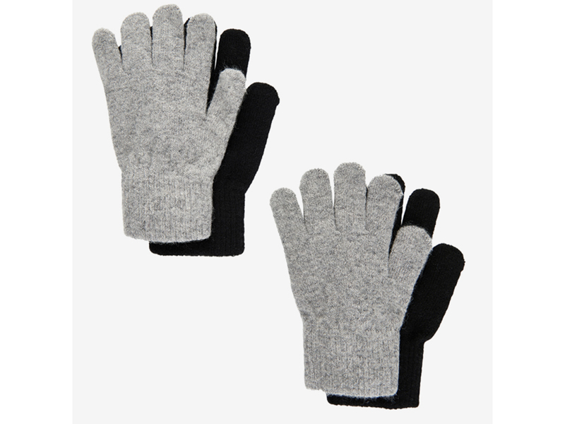Celavi handschoenen wol grijs/zwart set van 2 stuks