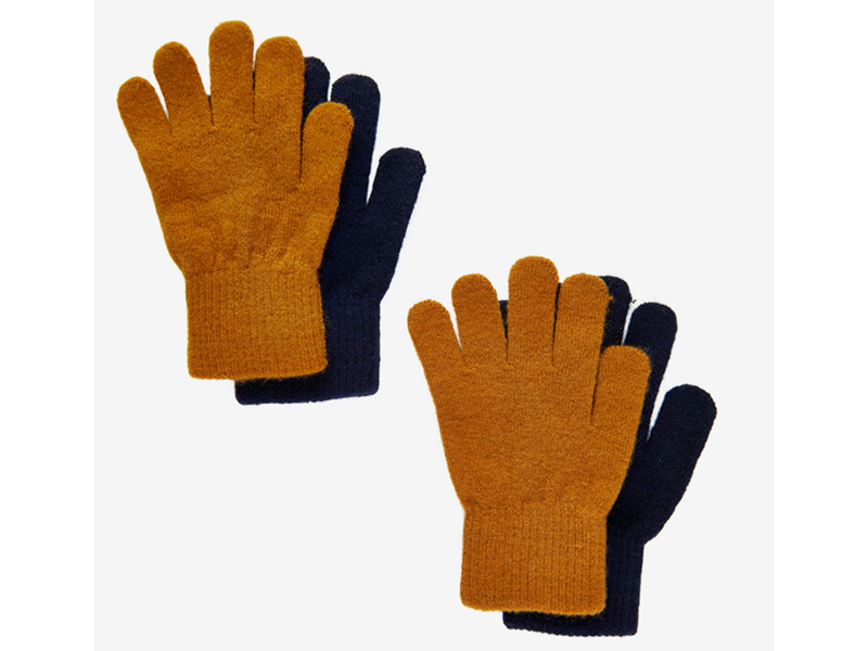 Celavi handschoenen wol blauw/cognac set van 2 stuks