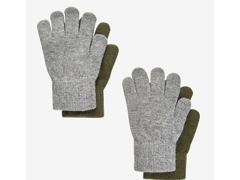 Celavi handschoenen wol grijs/groen set van 2 stuks