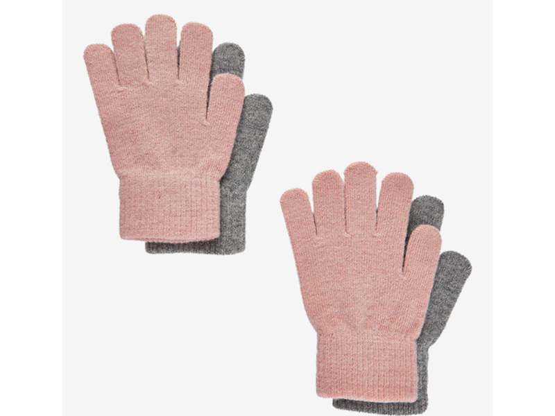 Celavi handschoenen wol grijs/roos set van 2 stuks
