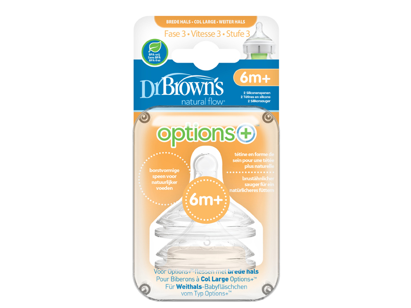 dr.brown's Dr. Brown’s Options+ Anti-colic | Speen fase 3 Brede halsfles