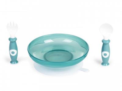childhome Plastieke bord & bestek met zuignap aqua Kopen
