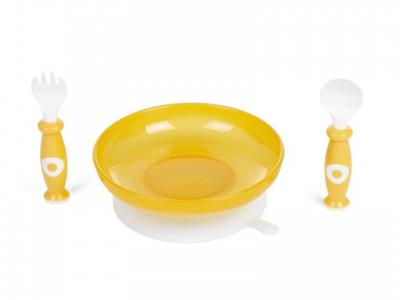 childhome Plastieke bord & bestek met zuignap geel Kopen