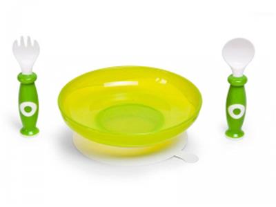 childhome Plastieke bord & bestek met zuignap groen Kopen