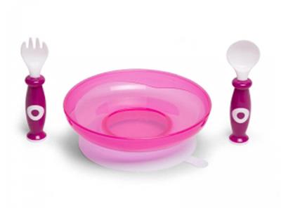 childhome Plastieke bord & bestek met zuignap pink Kopen