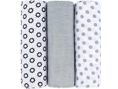 Lassig swaddle doeken grijze sterren 85x85 3 STUKS Kopen