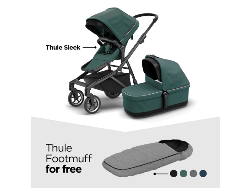Thule Thule Sleek Infant Stroller Bundle 3in1 black/Green gratis voetenzak